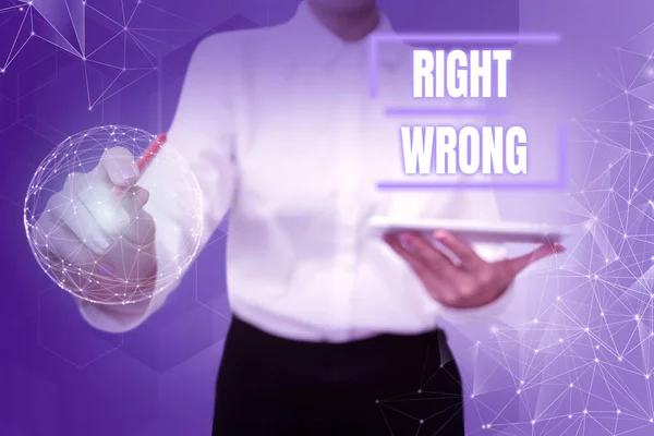 Conceptuele Weergave Right Wrong Business Showcase Kiezen Tussen Twee Beslissingen — Stockfoto