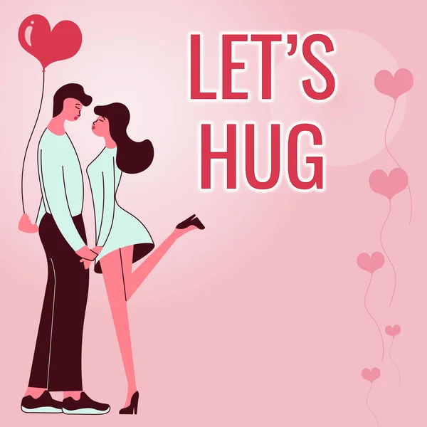 Señal Que Muestra Lets Hug Enfoque Negocios Acurrucarse Entre Dos — Foto de Stock