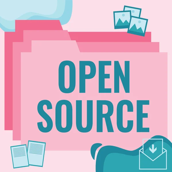 Writing displaying text Open Source, Business showcase denoting software which original source code freely available Desktop Folders Inside Web Browser Showing Recent Technology.