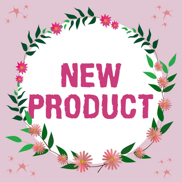 Conceptual caption New Product, Word for goods and services that differ in their characteristics Frame Decorated With Colorful Flowers And Foliage Arranged Harmoniously.