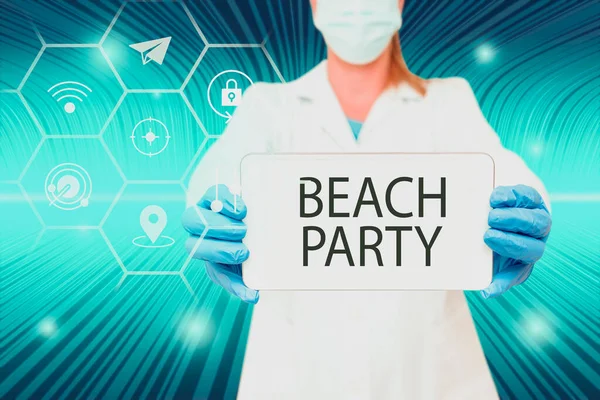 Szöveg Megjelenítése Beach Party Internet Koncepció Kis Vagy Nagy Fesztivál — Stock Fotó