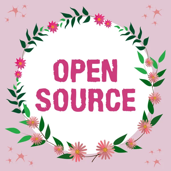 Sign displaying Open Source, Business concept denoting software which original source code freely available Frame Decorated With Colorful Flowers And Foliage Arranged Harmoniously.