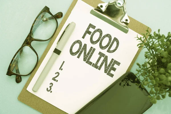 Leyenda Conceptual Alimentos Línea Concepto Internet Pidiendo Algo Para Comer — Foto de Stock