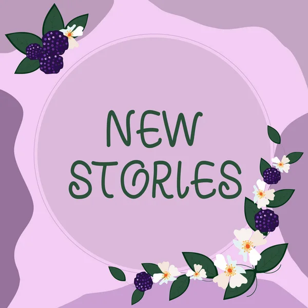 Text caption presenting New Stories, Business overview imaginary or real showing and events told for entertainment Frame Decorated With Colorful Flowers And Foliage Arranged Harmoniously.