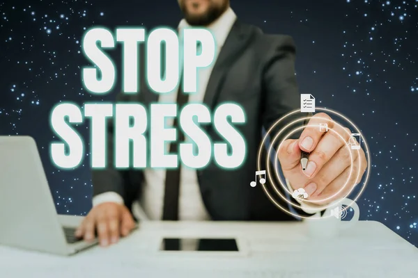 Testo Calligrafia Stop Stress Concetto Significato Cercare Aiuto Prendere Farmaci — Foto Stock