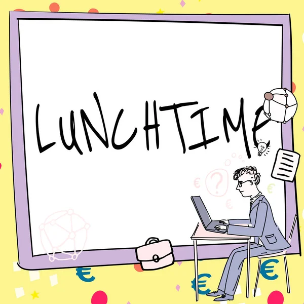 Σημάδι Κειμένου Δείχνει Lunchtime Εννοιολογική Φωτογραφία Γεύμα Στη Μέση Της — Φωτογραφία Αρχείου