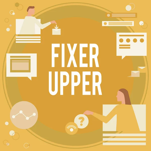 Znak Tekstowy Pokazujący Fixer Upper Business Concept House Potrzebie Napraw — Zdjęcie stockowe