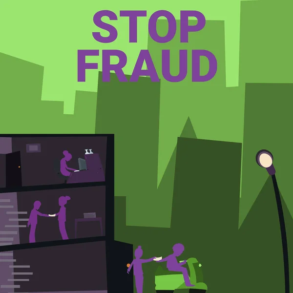 Podepsat Zobrazení Stop Podvodům Obchodní Vitríny Rady Kampaně Ukazující Dávat — Stock fotografie