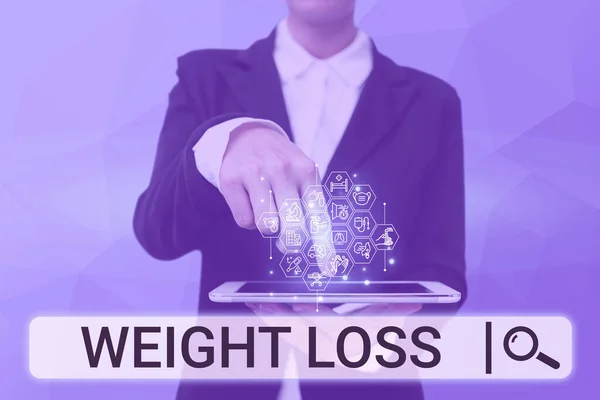 Schreiben Von Textanzeigen Gewichtsverlust Geschäft Schaufenster Verringerung Der Körperflüssigkeit Muskelmasse — Stockfoto
