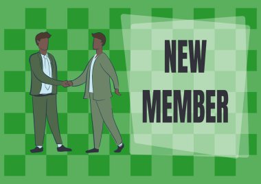 Yeni Üye, yeni çocuk şirketine ya da ekibine çalışan alınması üzerine yazılan bir ilhamla iki meslektaşın başarılı takım çalışmalarını tebrik etmek için el sıkışması..