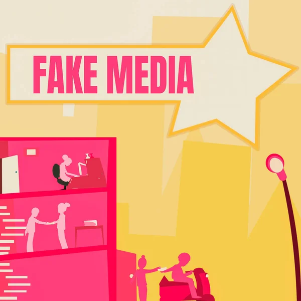 Conceptuele Weergave Fake Media Business Concept Een Formatie Handen Van — Stockfoto