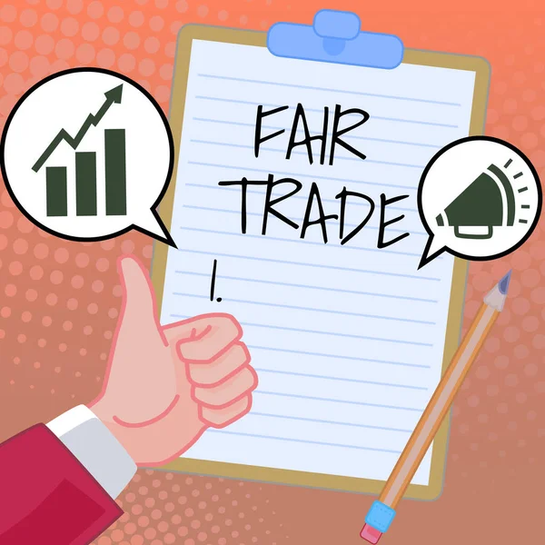 Tekstbord Met Fair Trade Business Showcase Kleine Verhoging Door Een — Stockfoto