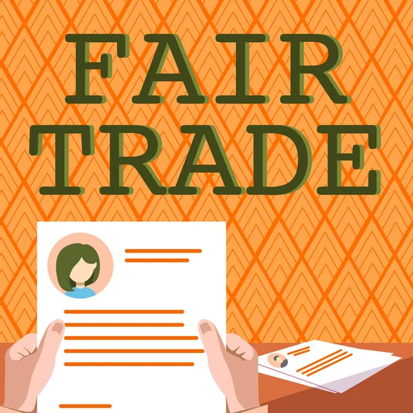 Inspiration showing sign Fair Trade, Business approach Small increase by a manufacturer what they paid to a producer Hands Holding Resume Showing New Career Opportunities Open.