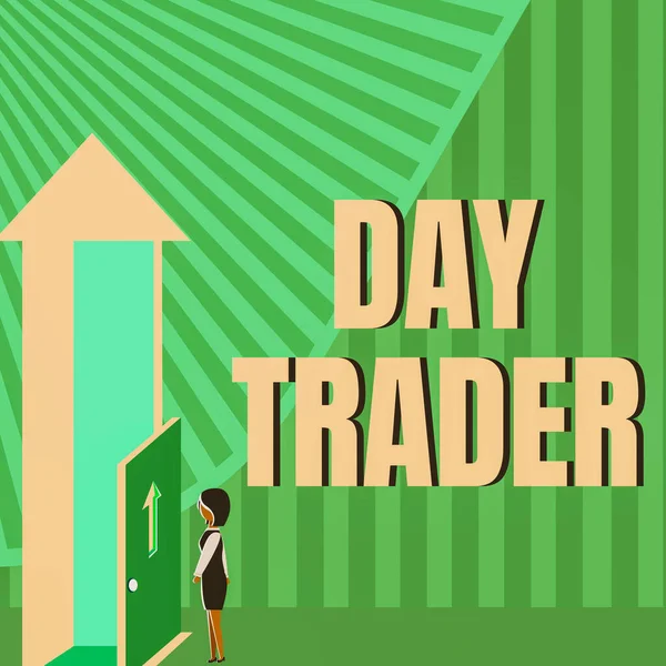 Γράφοντας Εμφανίζει Κείμενο Day Trader Word Person Buy Sell Financial — Φωτογραφία Αρχείου