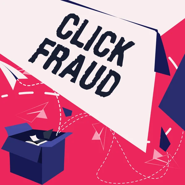 Tekstbord Met Click Fraud Business Aanpak Praktijk Van Herhaaldelijk Klikken — Stockfoto