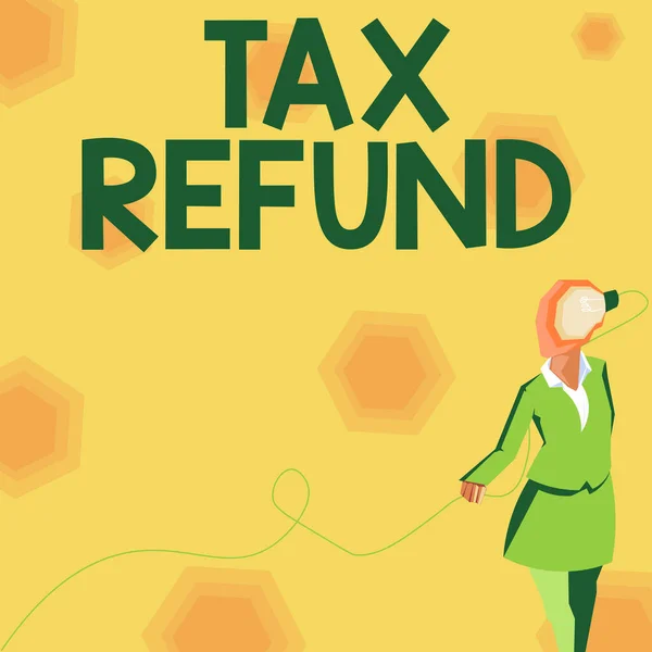Tax Refund 이라는 글씨체를 씀으로써 금전적 전구로 대표되는 정장을 사업적 — 스톡 사진