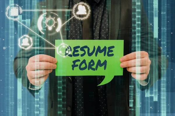 Έννοια Λεζάντα Resume Form Word Γράφτηκε Για Περιγράψει Στοιχεία Διάταξης — Φωτογραφία Αρχείου