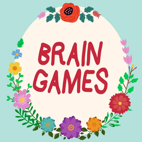 Handwriting text Brain Games, Internet Concept psychological tactic to manipulate or intimidate with opponent Frame Decorated With Colorful Flowers And Foliage Arranged Harmoniously.