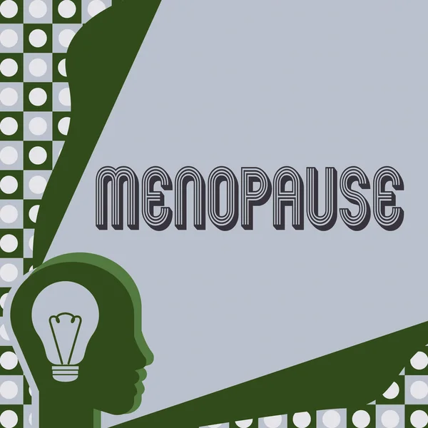 概念的なキャプションMenopuse 技術のアイデアを表示すると照明電球ヘッド月経周期の永久停止または終了のビジネスショーケース期間 — ストック写真