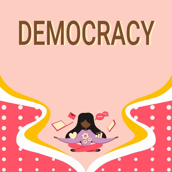 Text Sign Showing Democracy Business Showcase Freedom Showing Express Feelings — Stock Photo, Image