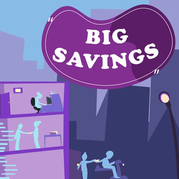 Handgeschriebenes Zeichen Big Savings Internet Konzept Einkommen Das Nicht Ausgegeben — Stockfoto