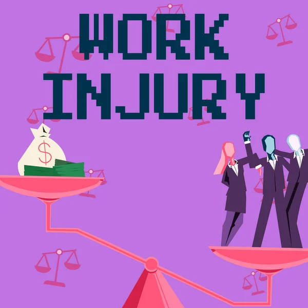 Conceptual caption Work Injury, Internet Concept Accident in job Danger Unsecure conditions Hurt Trauma Colleagues achieving teamwork accomplishing successful financial gain.