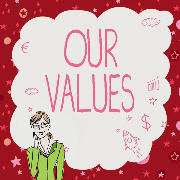 Konceptvisning Våra Värderingar Internet Konceptlista Över Moraliska Företag Eller Individer — Stockfoto