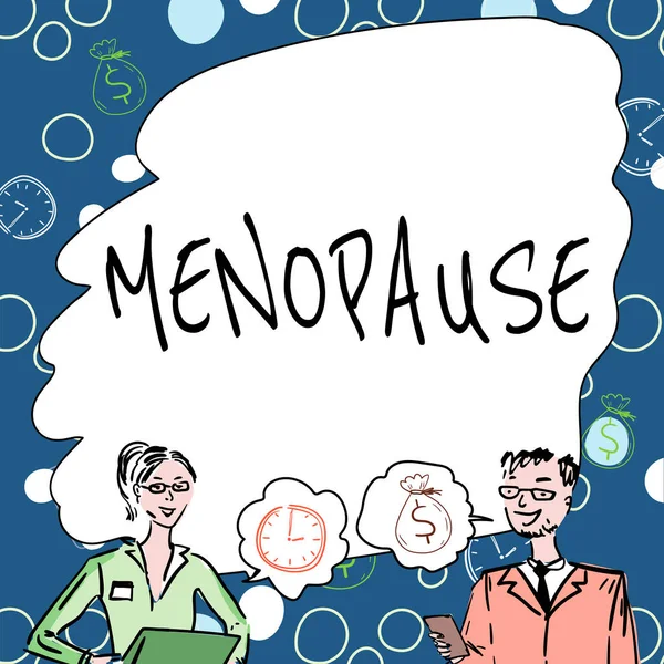 Podpis Tekstowy Przedstawiający Menopauzę Koncepcja Oznaczająca Okres Trwałego Zaprzestania Lub — Zdjęcie stockowe