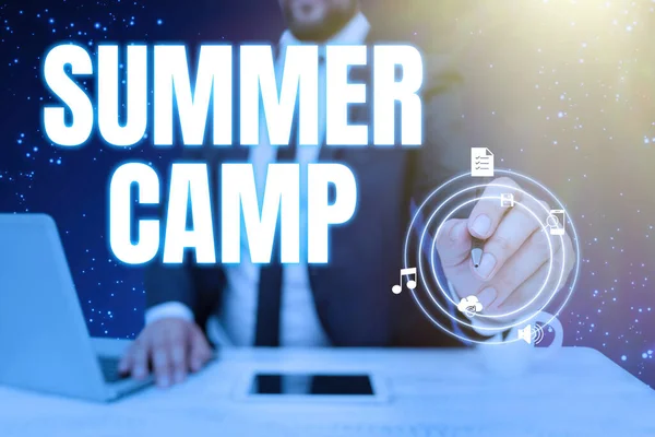 Handschrift Summer Camp Zakelijk Overzicht Begeleid Programma Voor Kinderen Tieners — Stockfoto