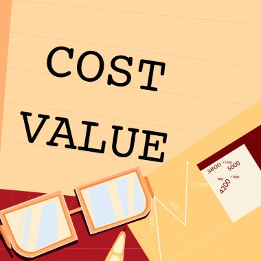 Kavramsal başlık Maliyet Değeri, İş Fikri. Aldığınız veya masabaşında oturan bir kişi için genellikle ödediğiniz miktar. Çizelge hesaplama planlarından oluşan bir kağıt..