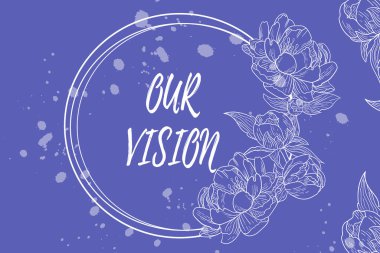 Gelecek 5-10 yıl için vizyonumuz, kavramsal fotoğraf planımızı gösteren, soyut modernleştirilmiş biçimler ve yapraklarla süslenmiş boş çerçeve hakkında ilham kaynağı..