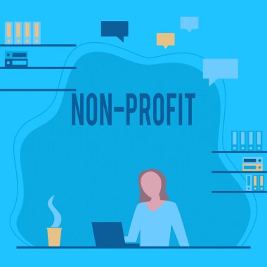 Kâr amacı gütmeyen, İnternet Konsepti 'nin ürün ve hizmetleri karşılığında masasında oturan ve yeni teknolojileri sunan kadına ödeme yapmadan sunduğunu gösteren bir imza..