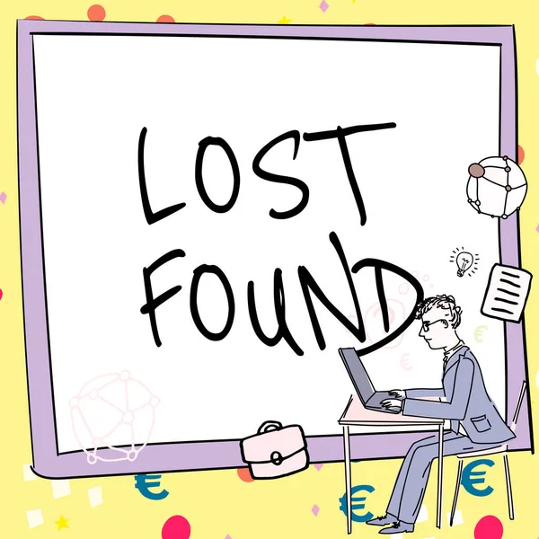 Segno Testo Che Mostra Lost Found Concetto Significato Cose Che — Foto Stock