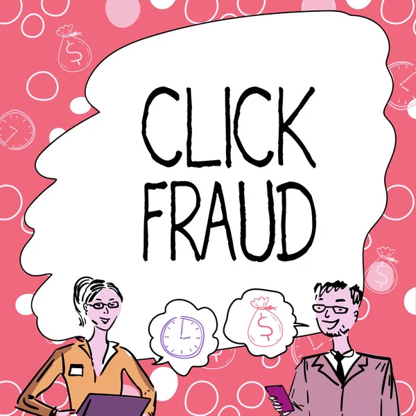 Conceptual Display Click Fraud Word Wpisany Praktykę Wielokrotnego Klikania Reklamie — Zdjęcie stockowe