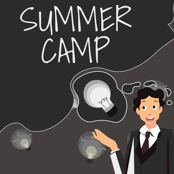 Legenda Texto Apresentando Summer Camp Word Escrito Programa Supervised Para — Fotografia de Stock