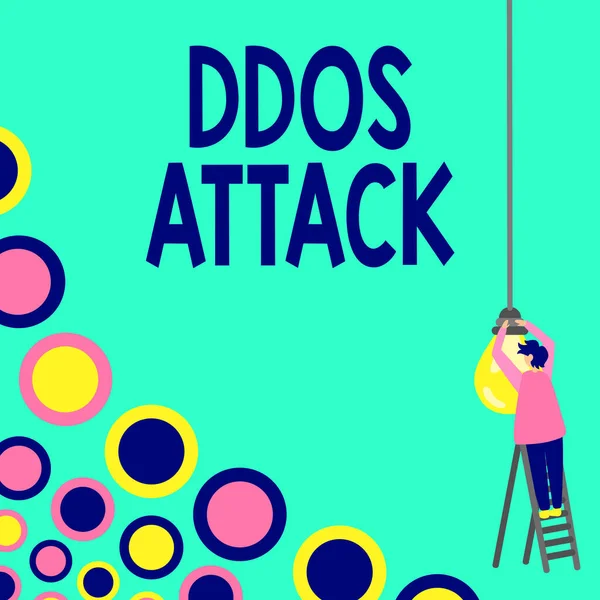 Inspiration Zeigt Zeichen Ddos Attack Business Überblick Täter Netzwerk Ressource — Stockfoto