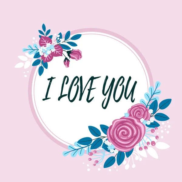 Text showing inspiration I LOVE YOU, Word Written on Expressing Love between couples on Valentines Day Blank Frame Decorated With Abstract Modernized Forms Flowers And Foliage.