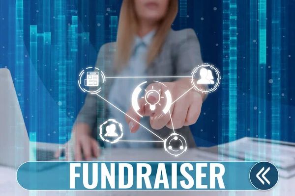 Firma Mostrando Fundraiser Word Escrito Persona Cuyo Trabajo Tarea Buscar —  Fotos de Stock