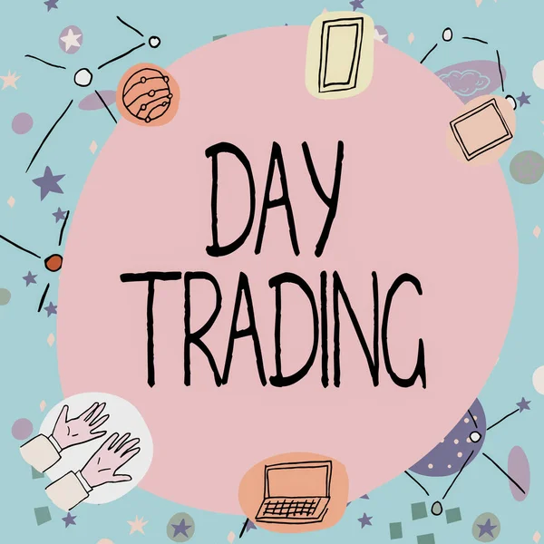 Conceptual display Day Trading, Business idea securities specifically buying and selling financial instruments Blank frame decorated with modern science symbols displaying technology.
