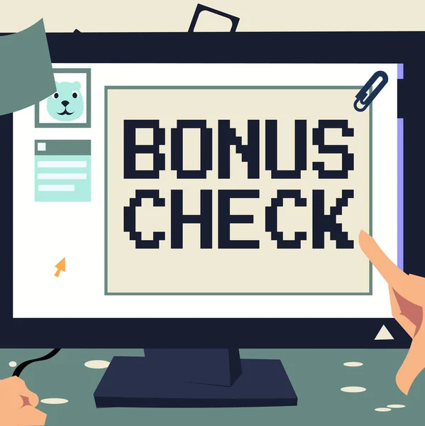 Sign Anzeige Bonus Check Internet Konzept Etwas Zusätzlich Dem Erwartet — Stockfoto