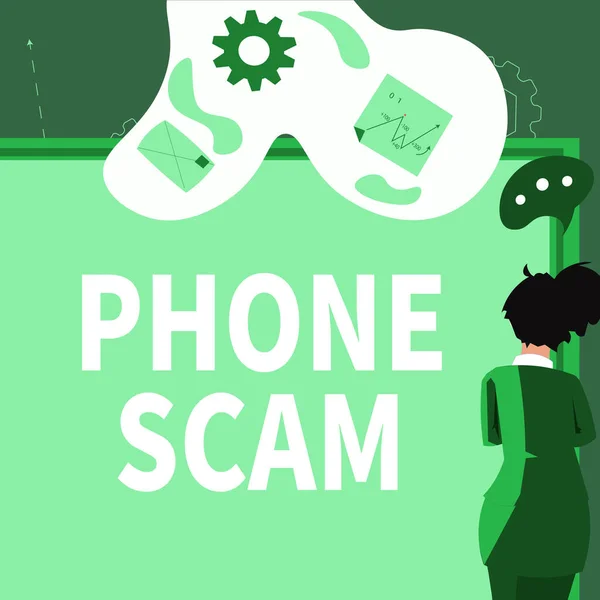 전화기스 Phone Scam 콘셉트 상품이나 서비스를 홍보하기 전화를 — 스톡 사진