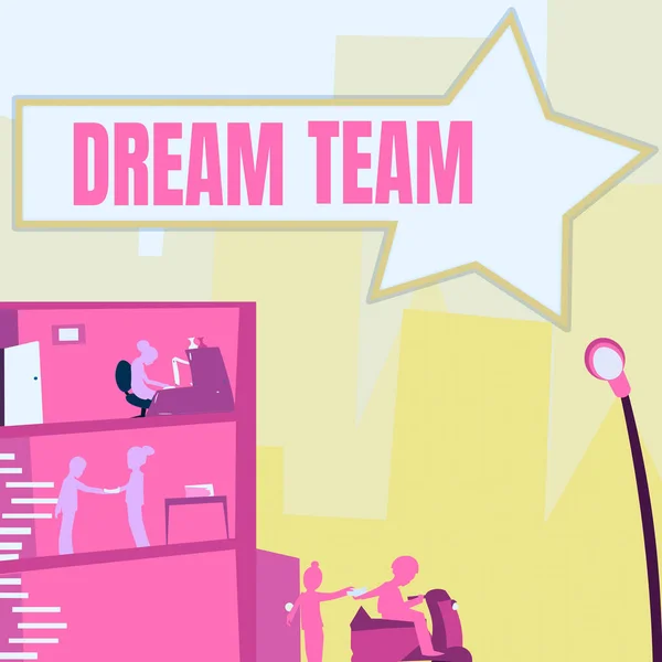 Tekst Pokazujący Inspirację Dream Team Word Prefered Unit Group Make — Zdjęcie stockowe