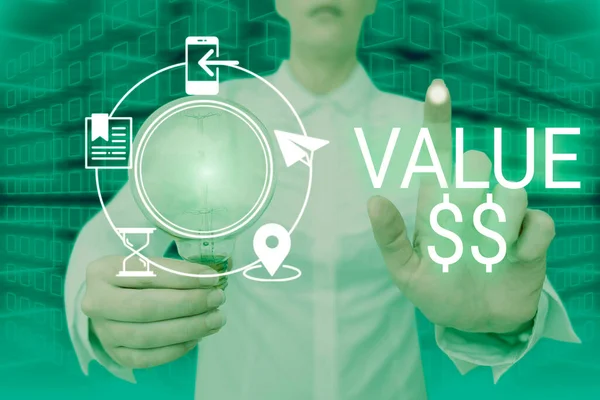 Tekst Pokazujący Inspirację Value Dolar Business Overview Worth Process Currently — Zdjęcie stockowe