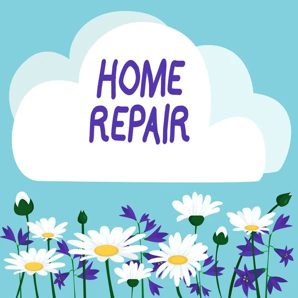 Conceptual caption Home Repair, Business approach maintenance or improving your own house by yourself using tools Frame Decorated With Colorful Flowers And Foliage Arranged Harmoniously.