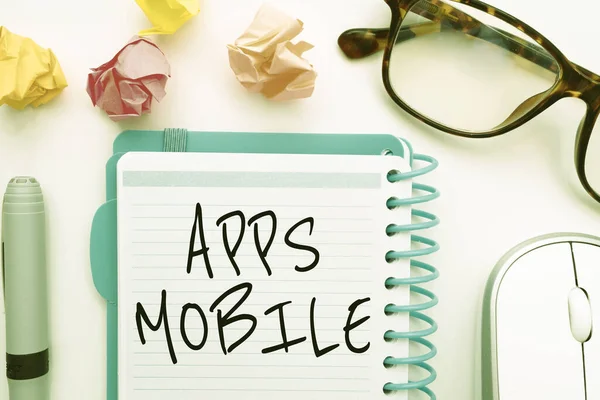 Texto Escrito Mão Apps Mobile Business Showcase Programa Computador Projetado — Fotografia de Stock