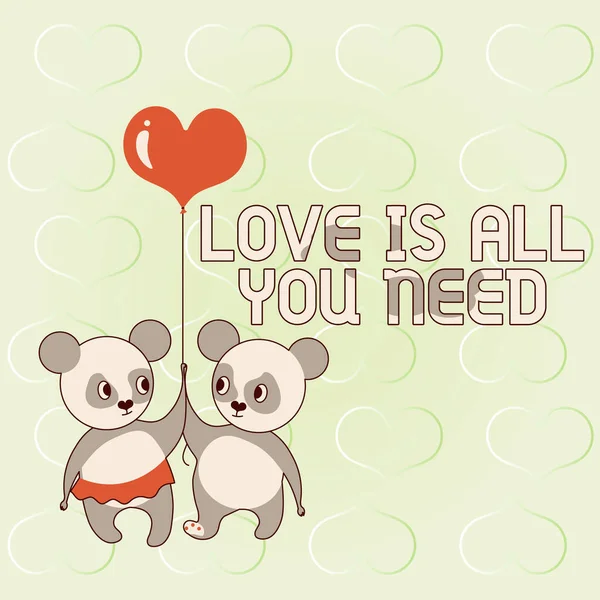 Conceptual display LOVE IS ALL YOU NEED, Word for Lovely Valentines day greetings with hearts background Bears holding heart balloon represent passionate couple with love goals.