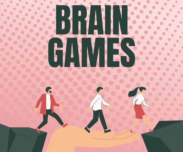 Handwriting text Brain Games, Business showcase psychological tactic to manipulate or intimidate with opponent Colleagues Crossing Obstacles Hand Bridge Presenting Teamwork Collaboration.