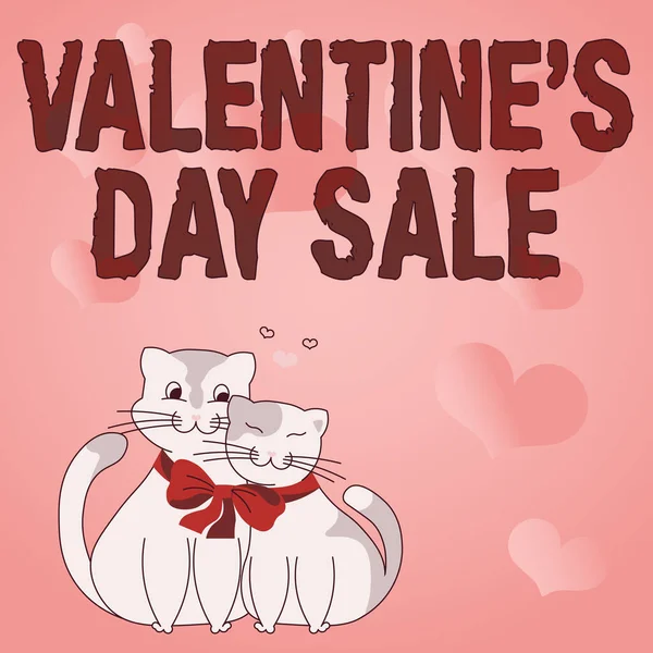 Text sign showing VALENTINES DAY SALE, Word for Discounted items during Valentines Day Cats tied together with bow represent passionate couple with love goals.