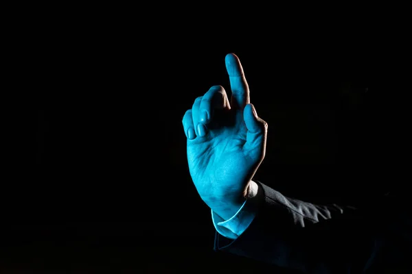 Businessman Pointing Important Infortmations One Finger — Fotografia de Stock