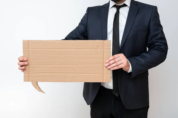 Businessman Holding Speech Bubble Important Informations — Φωτογραφία Αρχείου